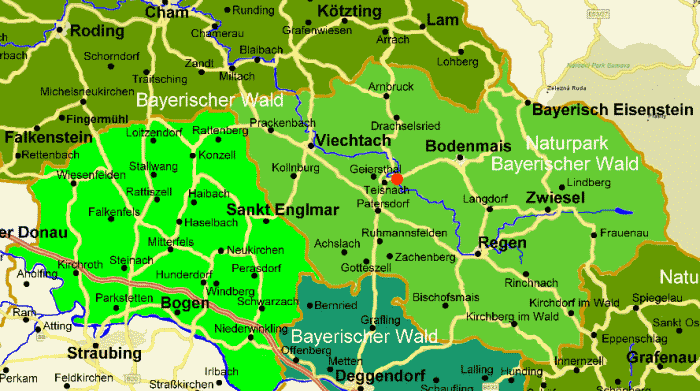 karte vom bayerischer wald teisnach viechtach regen bodenmais